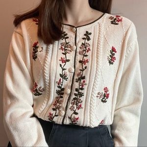 White floral cardigan sweater by Kay Dee